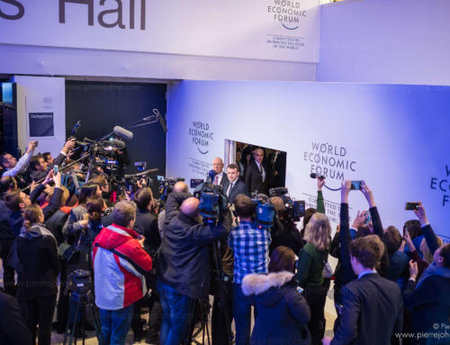 Politican in front of journalists, World Economic Forum, Davos, Switzerland